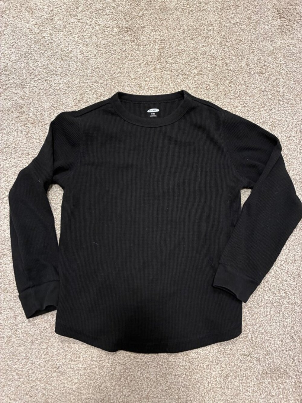 Old Navy Kids Black Waffle Knit Thermal Long Sleeve Shirt Size M (8) Crew Neck